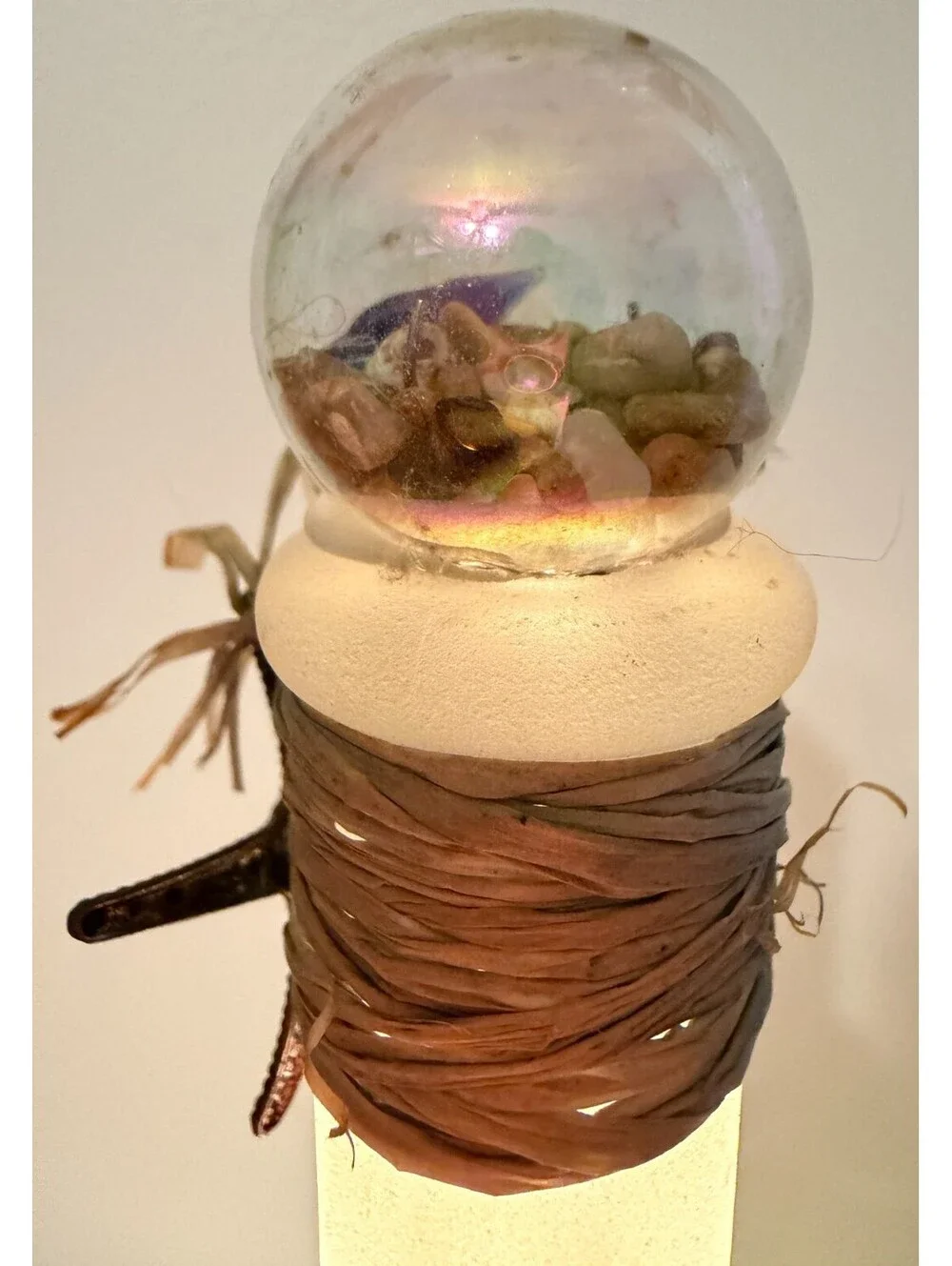 Handmade Sea Glass Wine Bottle Lamp Beach Coastal Decor Seashell Night Light
